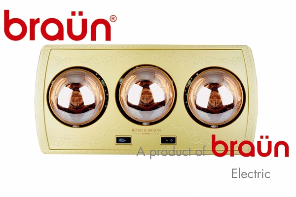 Đèn sưởi nhà tắm 3 bóng Braun BU03 công suất mỗi bóng 825W - Bảo hành 5 năm 1 đổi 1