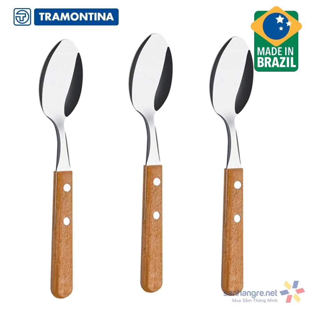 Bộ 3 thìa cafe Inox cán gỗ Tramontina Dynamic 22307/300 xuất xứ Brazil