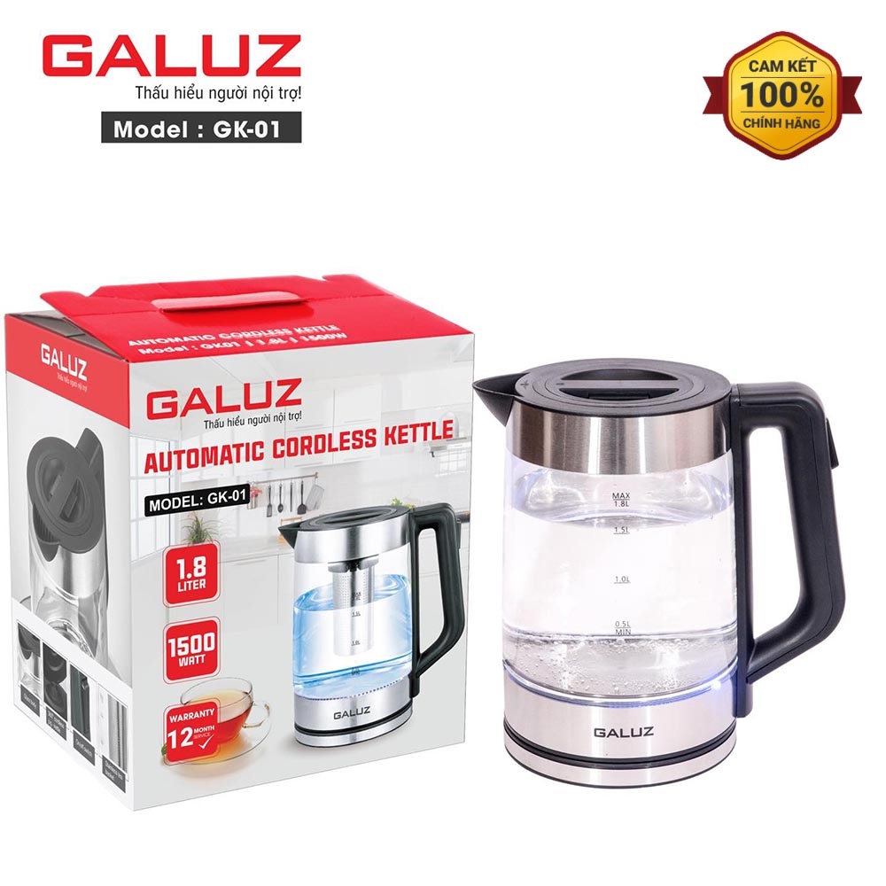 Ấm điện siêu tốc thủy tinh kiêm bình pha trà Galuz GK-01 dung tích 1.8 lít