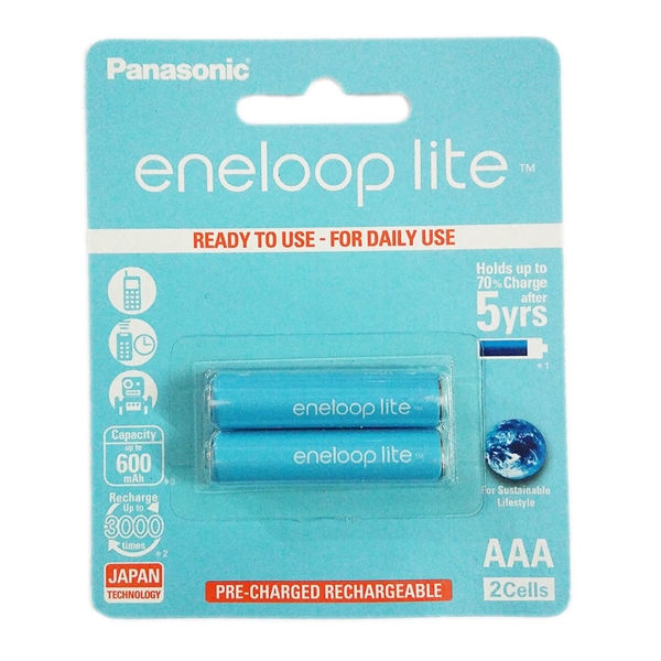 Bộ 2 pin sạc AAA Panasonic Eneloop Lite 600mAh BK-4LCCE/2BT (Hàng chính hãng)