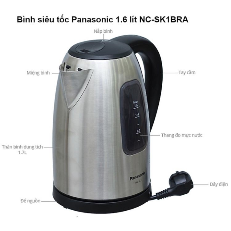 Ấm điện đun nước siêu tốc Panasonic NC-SK1BRA dung tích 1.6 lít